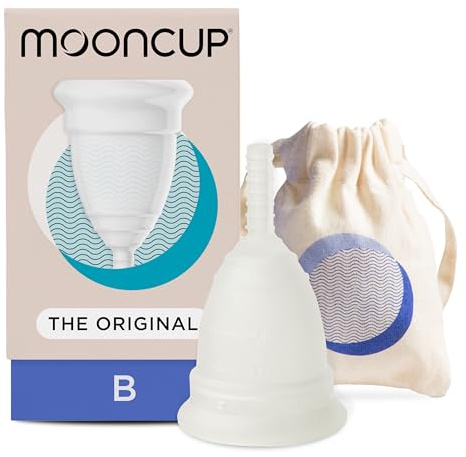 Mooncup® Die Original-Menstruationstasse aus Silikon, wiederverwendbar, ultraweich und einfach einzuführen, ideal bei starker Blutung, Größe B, bis 30 Jahre (1er-Pack)