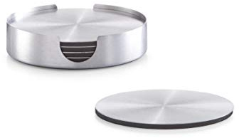 Zeller 27239 Glasuntersetzer-Set, 7-tlg., Edelstahl, ca. Ø 10 cm, Untersetzer rund mit Halter