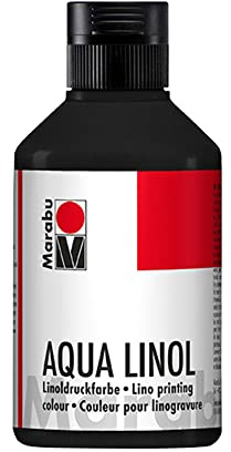 Marabu 15100013073 - Linoldruckfarbe auf Wasserbasis, wischfest, Schwarz, 250 ml, für alle Hochdrucktechniken in der Schule, Freizeit und Grafik