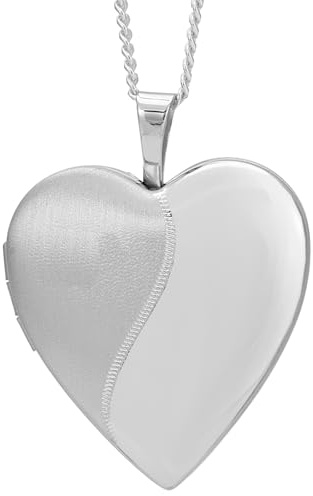 Alexander Castle 2-Ton Herz 925 Sterling Silber Kette mit Foto Medaillon für Damen Mädchen Kinder - 22mm x 20mm - 18 Sterlingsilber Foto Kette & Schmuck Geschenk-Box