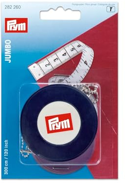 Prym 282260 Rollmaßband Jumbo 300 cm/120 inch – Maßband mit Rückzugmechanik, doppelseitige Skala in cm/inch, 15 mm breit – Selbstaufrollendes Schneidermaßband für Nähen & Basteln