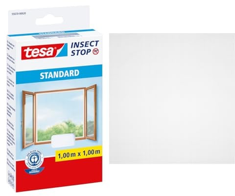 tesa Insect Stop Klett Fliegengitter für Fenster - Insektenschutz mit Klettband, zuschneidbar - Mückenschutz ohne Bohren - 1 x Fliegen Netz - 100 cm x 100 cm - Weiß