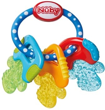 Nûby Beißring für Babys fördert Sehsinn & Motorik, Greifling mit ICE-Gel erreicht auch die Backenzähne, ab 3+ Monate 600 Blau 1 Stück (1er Pack)