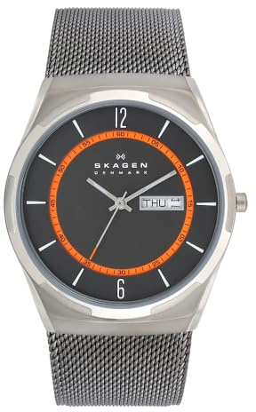 Skagen Herrenuhr Melbye Titanium, DreizeigerTagDatum Uhrwerk, 40mm Charcoal Titanium Gehäuse mit einem Edelstahl Mesh Armband, SKW6007