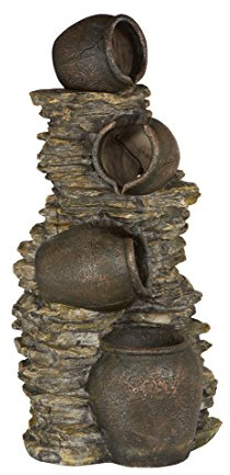 Dehner Gartenbrunnen Krüge, Outdoor-Brunnen, mit LED-Beleuchtung, solarfähig, ca. 60x46x118 cm, Polyresin, dunkelbraun/ gold