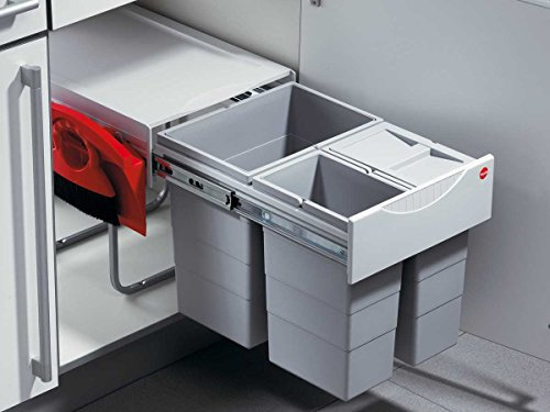 Hailo Abfallsammler 3642231 | Raumspar Tandem Comfort | 3fach Abfalltrennsystem inclusive Kehrset | ab 40cm Unterschrankbreite | Hellgrau