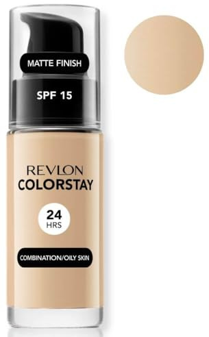 Revlon ColorStay, Foundation für Mischhaut und fettige Haut, mit Sonnenschutz SPF 15, lang anhaltende Formel, ölfrei (30ml), 180 Sand Beige
