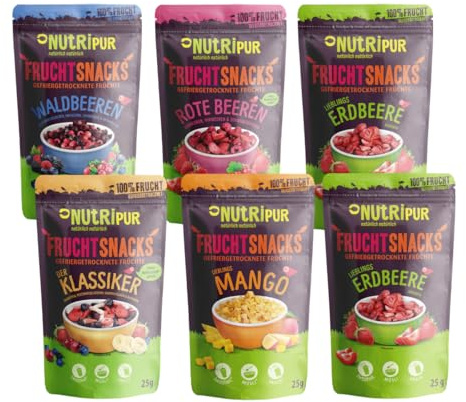 Gefriergetrocknete Früchte 6er Set - getrocknete Früchte ungezuckert - Ungezuckert & 100% Frucht - Fruchtmix mit vollem Geschmack - NutriPur