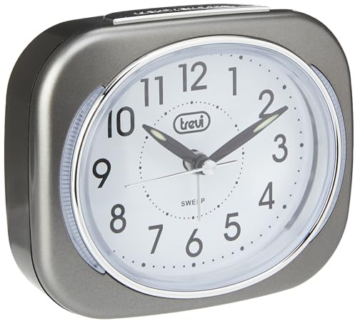 Trevi Retro Nachttischwecker Reisewecker mit LED-Hintergrundbeleuchtung und leisem Sweep-Sekundenzeiger, grau, 10 x 3,6 x 8 cm