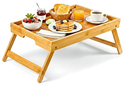 Klappbares Betttablett aus Holz, (60L x 30B x 22H cm) Laptoptisch, Frühstückstablett, Klapptisch, Tisch, Mobiles Büro, Tablett, Betttisch Laptop, Serviertisch zum Essen, Lesen, Arbeiten im Bett, Couch