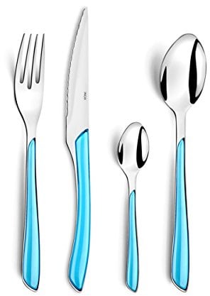 Amefa ECLAT Besteck Set Türkis Essbesteck 24-teilig für 6 Personen Edelstahl rostfrei hochwertige Kunststoff-Griffschalen spülmaschinenfest Besteck Set 6 Personen Campingbesteck