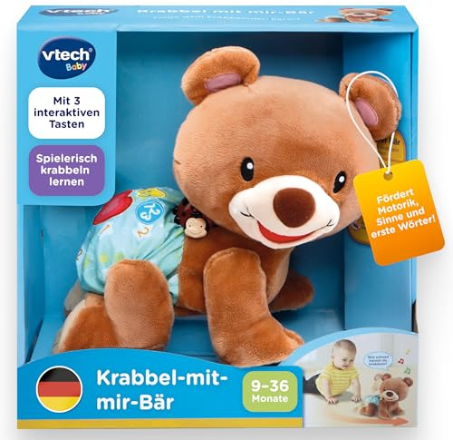 VTech I Krabbel-mit-Mir-Bär I Interaktives Plüschtier mit Musik, Licht und Sprache für Motorik und Lernen I Krabbelhilfe I Plüschtier I Motorikförderung I Für Kinder 9-36 Monate