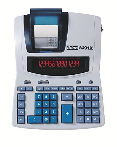 Rexel IB404207 Tischrechner 1491X mit Netzanschluss, 230 x 300 x 92 mm, negative Zahlen in rot, Zweifarbige Anzeige, lichtgrau/blau