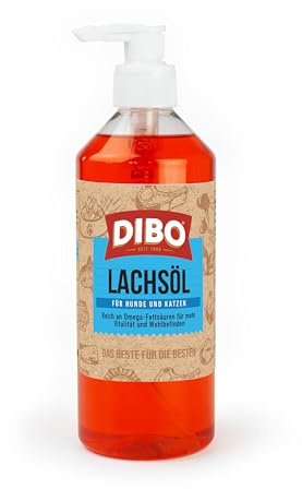 DIBO Lachsöl für Hunde und Katzen – 500ml mit Pumpspender | Reich an Omega-3 & Omega-6 Fettsäuren | Für gesundes Fell & Haut | Hundefutter, Barf, B.A.R.F.