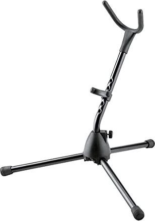 K&M 14300 Saxophonständer Schwarz - 48,5 cm Höhe - Glasfaserverstärkter Sockel -biegsame Aufnahme, klappbare Füße