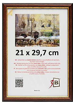 3-B Bilderrahmen ARCO RUSTIKAL - Dunkel Braun/Gold - 21x29,7 cm (A4) - Holzrahmen, Fotorahmen, Portraitrahmen mit Acrylglas