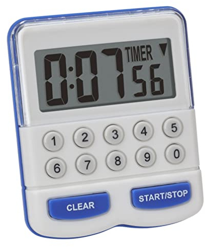 TFA Dostmann Elektronischer Timer und Stoppuhr, 38.2010, Kurzzeitmesser digital, Küchentimer, weiß/blau, L 64 x B 25 (40) x H 76 mm