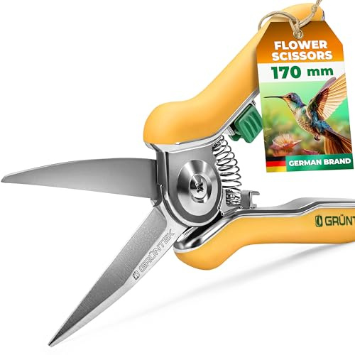 GRÜNTEK Rosen-Pflanzenschere COLIBRI 170 mm Edelstahlklingen mit Zink-Legierung Blumenschere mit Soft-Touch Ergo-Griff, Gartenschere Rosenschere Trimmerschere Bypass