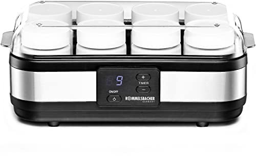 ROMMELSBACHER Joghurtbereiter JG 40 - für bis zu 1200 g Joghurt, LCD Display, 18 Stunden Zeitschaltuhr, automatische Abschaltung, elektronische Temperaturregelung, 8 Portionsgläser à 150 ml, 40 Watt