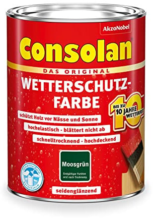 Consolan Wetterschutzfarbe, Deckender Holzschutz für Außen, Moosgrün, 750ml