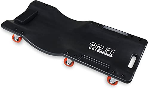 CCLIFE KFZ Rollbrett Werkstatt mit Kopfstütze 150kg Montagerollbrett | Bewegliche Montageliege mit integrierten Ablagen für komfortable Fahrzeugunterbodenarbeiten