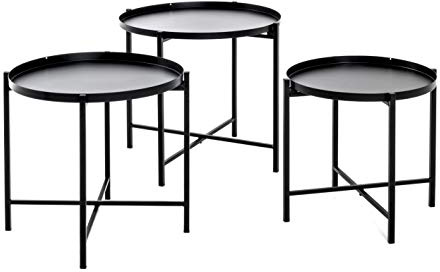 HAKU Beistelltische 3er Set rund schwarz Metall runde Couchtische klein - Maße: H 37/40/43 x Ø 39/43/48 cm Style: Art Deco