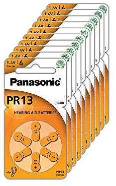Panasonic PR13, Hörgerätbatterien, Zink-Luft-Batterien für Hörgeräte, Typ 13, 1.4V, 10 Packungen (60 Stück), orange