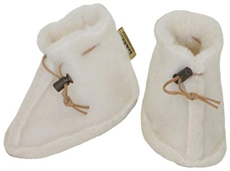 SamWo Babyschuhe 100% natürliche Schafwolle mit Schnellverschluss, Naturfarben, 0-6 Monate