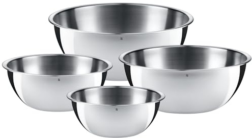 WMF Gourmet Schüsselset 4-teilig, Edelstahl Schüsseln für die Küche 0,75l - 2,75l, Rührschüssel Edelstahl, Salatschüssel, Servierschüssel, Cromargan, stapelbar