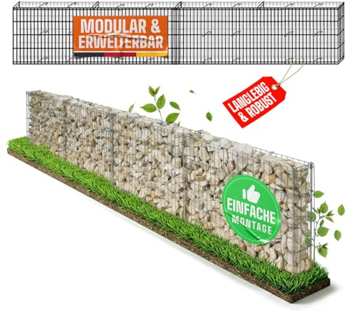 bellissa - Mauergitter-Set für Gabionen, längenverstellbare Gabionenkörbe für Steingabionen, erweiterbare verzinkte Gabionengitter für Beetumrandung, 232 x 10 x 40 cm