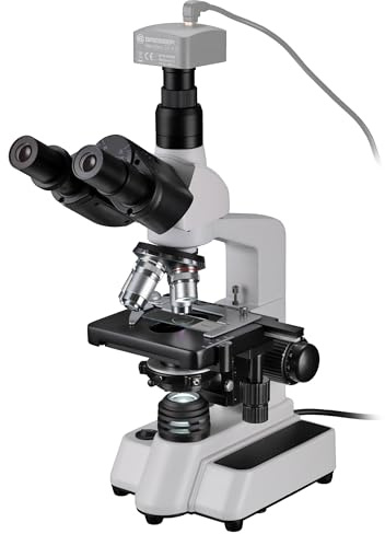 Bresser Durchlicht Mikroskop Researcher Trino Vergrößerung für gehobene Ansprüche, LED Beleuchtung und drehbarer trinokularer Auszug, Blanc, 40x-1000x