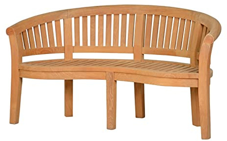 Kai Wiechmann Gartenbank Bananenbank Teak Parkbank Holz Balkon Terrasse Wintergarten und Garten 160 cm geschwungen wetterfest Premium