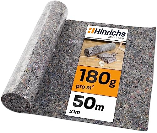 Hinrichs Malervlies 50m x 1m Rolle 180g/m² - Maler-Abdeckvlies mit Anti-Rutsch Beschichtung - Abdeckfliesse für Boden - Allzweckvlies als Schutz für Boden, Treppen & Möbel bei Renovierung & Umzug