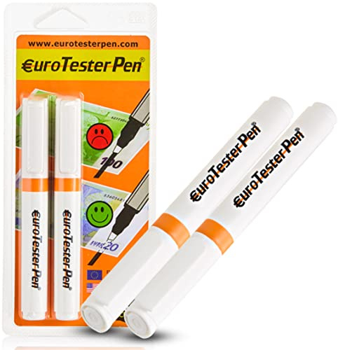 EURO TESTER PEN XL - Professioneller Geldscheinprüfer Fake Geld, Geldprüfstift für Euro, Dollar, britische Pfund und die wichtigsten internationalen Währungen, Original Made in Italy (2 Einheiten)