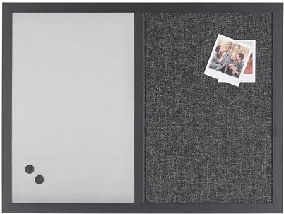 Bi-Office Kombitafel Black Shadow, Pinnwand und Whiteboard, Hellgrau Textiloberfläche und Silber Magnetisch, MDF Rahmen 22 mm dicker, 60 x 45 cm