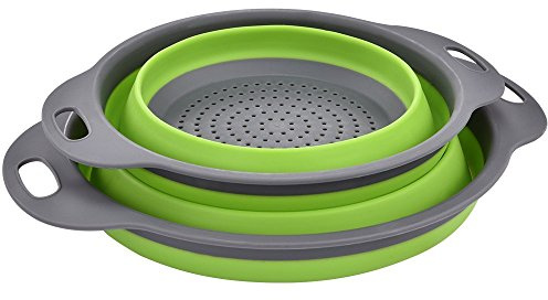ZUOFENG Faltbarer Seiher Sieb, Küche Silikon Klappbar Abtropfsieb Nudelsieb, Umweltfreundlich Non-Toxic Leicht zu Reinigen, 2 Größe Einschließlich 8 Und 9,5 Zoll. (Grün)