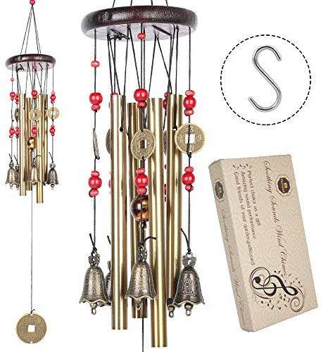 BWINKA chinesische traditionelle Erstaunlich 4 Röhren 5 Glocken Bronze Yard Garten Outdoor Living Wind Chimes 60cm
