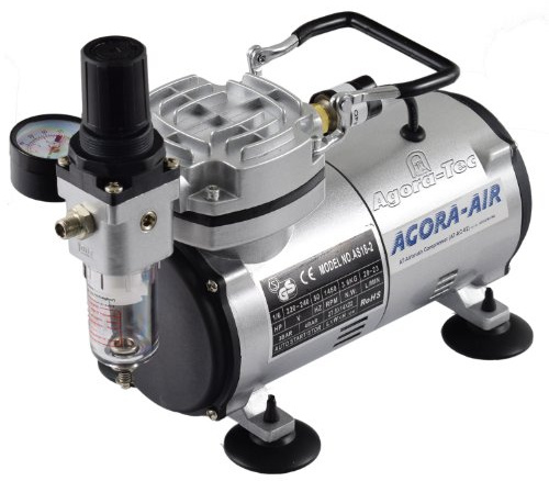 Agora-Tec® Airbrush Kompressor AT-AC-02 4 bar 20 l/min | 4 bar / 20 l/min, 125 W, öl- & wartungsfrei, nur 47 dB | Manometer, Druckregler, Filter | für Pistolen 0,2–0,5 mm, CE/GS/RoHS