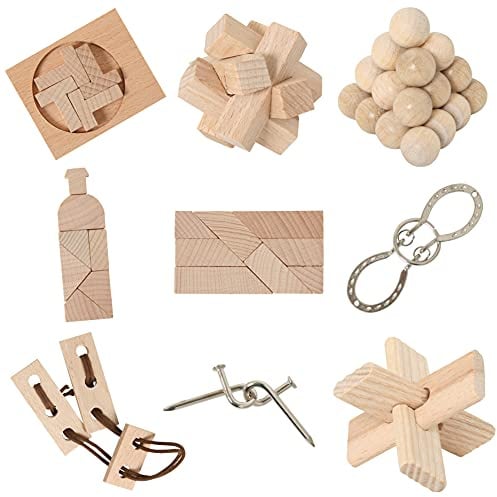 Bartl 111021 9 beliebte Knobelspiele aus Holz und Metall Sortiert im Spar-Knobel-Pack für Erwachsene und Kinder
