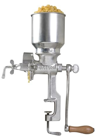 Victoria Getreidemühle Manuelle Gusseiserne Handmühle zum Mahlen von Kaffee, Mais, Hafer, Saatgut, Dicke Einstellbar, Kornmühle mit Hoher Trichter und Tischklemme, Grain Grinder