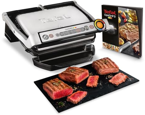 Tefal OptiGrill+ Kontaktgrill, 6 Programme, Garstufenanzeige, abnehmbare Platten, manueller Modus, optimal Grillergebnisse dank Messung der Dicke, Elektrogrill, Edelstahl, GC712D12