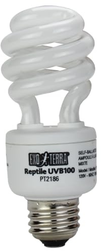 Exo Terra Reptile UVB 100, Tropische Terrarienlampe, Kompakte UVB Lampe fuer tropische und subtropische Reptilien, 13W, Fassung E27, Weiß
