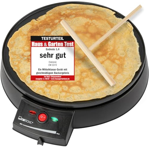 Clatronic® Crepes Maker für Crepes mit Ø29 cm | inkl. Teigverteiler | Crepe Maker | antihaftbeschichte Oberfläche | stufenlos regelbarer Thermostat | Crepemaker | Pfannkuchen Maker mit 900W | cm 3372