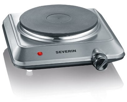 SEVERIN Kochplatte, für Küche, Büro oder Camping, kleine Herdplatte mit stufenloser Temperatureinstellung, Campingkocher, Heizring mit 18cm Durchmesser, Single, Silber, Edelstahl, 1.500 W, KP 1092