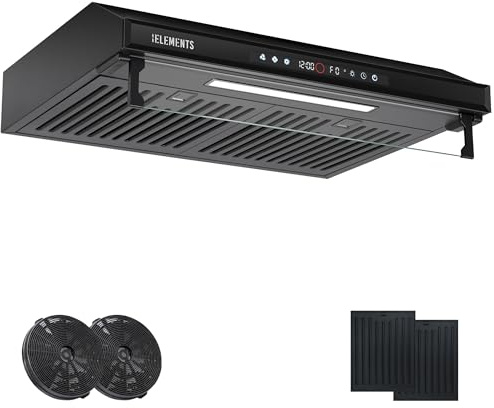 KB ELEMENTS Dunstabzugshaube 60cm unterbau, Umluft/Abluft Dunstabzugshaube mit 650m³/h starke Saugleistung, Doppelter Motor, Touch-Gestensteuerung, Multifunktionales Touch Display
