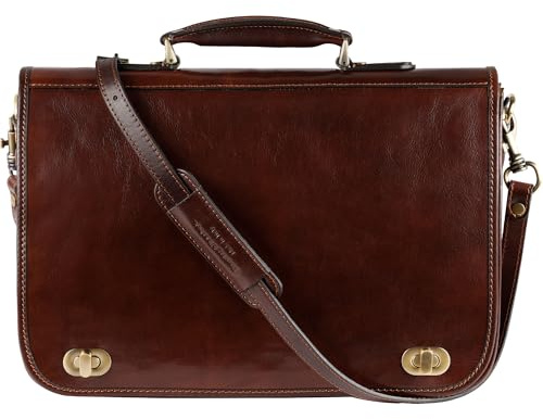 Time Resistance Leder Aktentasche Handgefertigte Umhängetasche Laptop Tasche für bis zu 15 Zoll Laptop Dokumententasche A4 in Dunkelbraun