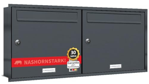 AL Briefkastensysteme, 2er Unterputzbriefkasten in Anthrazit Grau RAL 7016, Briefkastenanlage 2 Fach, Doppel-Briefkasten, Postkasten modern