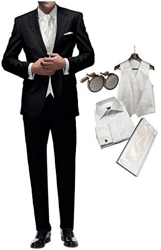 Hochzeitsanzug 8 TLG Set Freiherr v. Falkenhausen schwarz Slim fit Anzug Weste Elfenbein Ivory Paket (56)