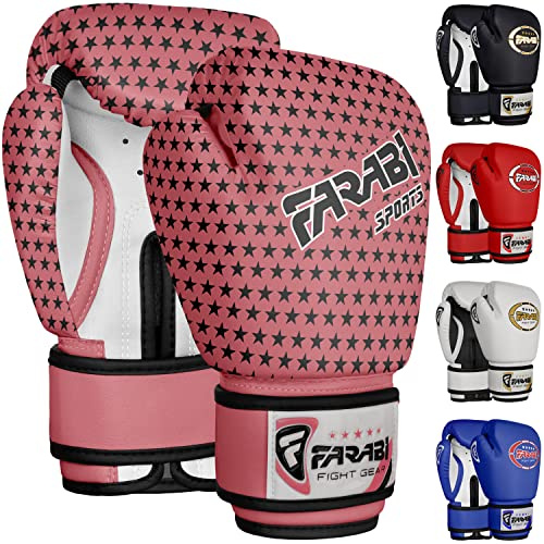 Farabi Sports Boxhandschuhe Kinder 4 oz Box Handschuhe MMA Muay Thai Kickboxen Sparring Boxsack Training Kinder Boxhandschuhe für Alter 5-10 Jahre (Pink Star, 4-oz)