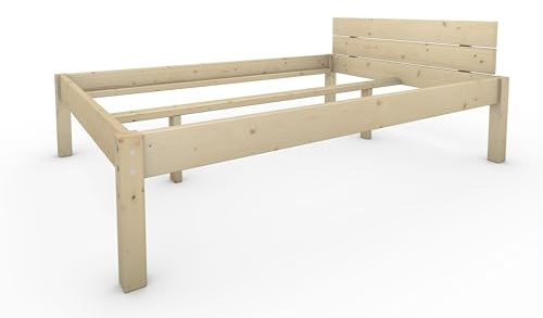 TUGA - Holztech Naturprodukt MASSIVHOLZBETT DAYBETT MASSIV Holz Bett HOLZBETT FSC 300Kg 140 x 200cm unbehandelt EXTRA HÖHE 48cm